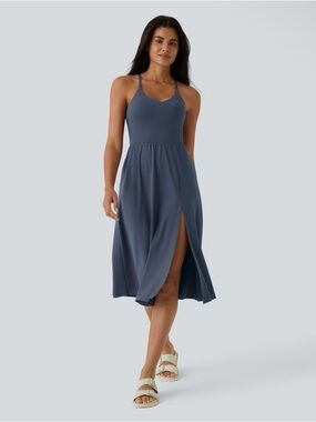 Halara Everyday Midi Chill Dress La Land Mood Indigo Blue Large